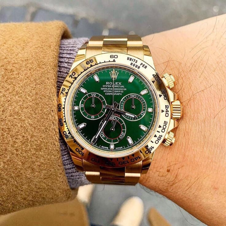 Rolex Cosmograph Daytona Gold & Green Dial Japanese Automatic Mens Watch