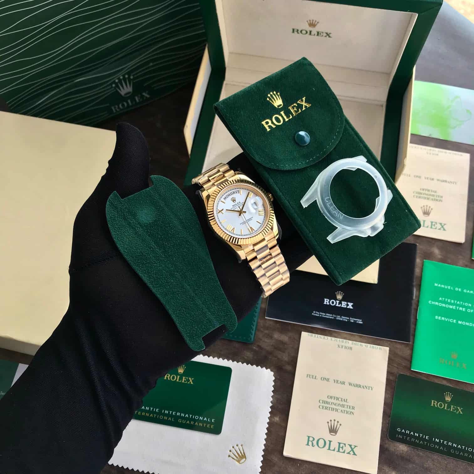 Rolex Day Date 40 Gold Tone White Dial Swiss ETA Automatic Mens Watch