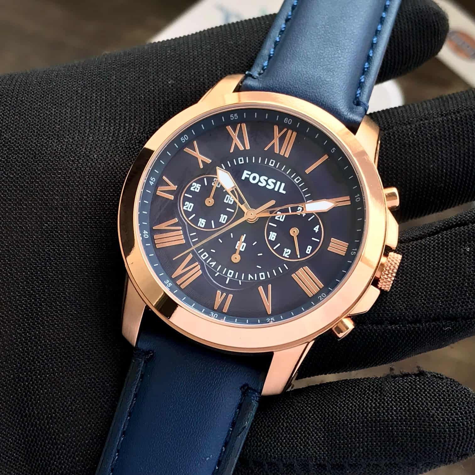 Fossil Grant Chronograph Rosegold Blue Mens Watch
