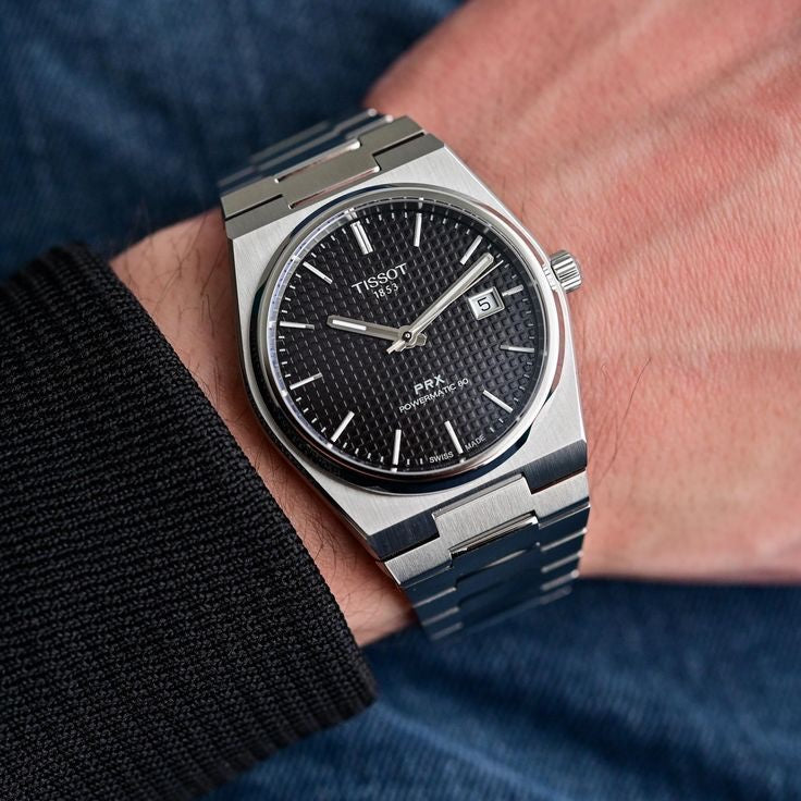 Tissot Poweromatic PRX 100% Authentic Silver Black Dial Automatic Mens Watch