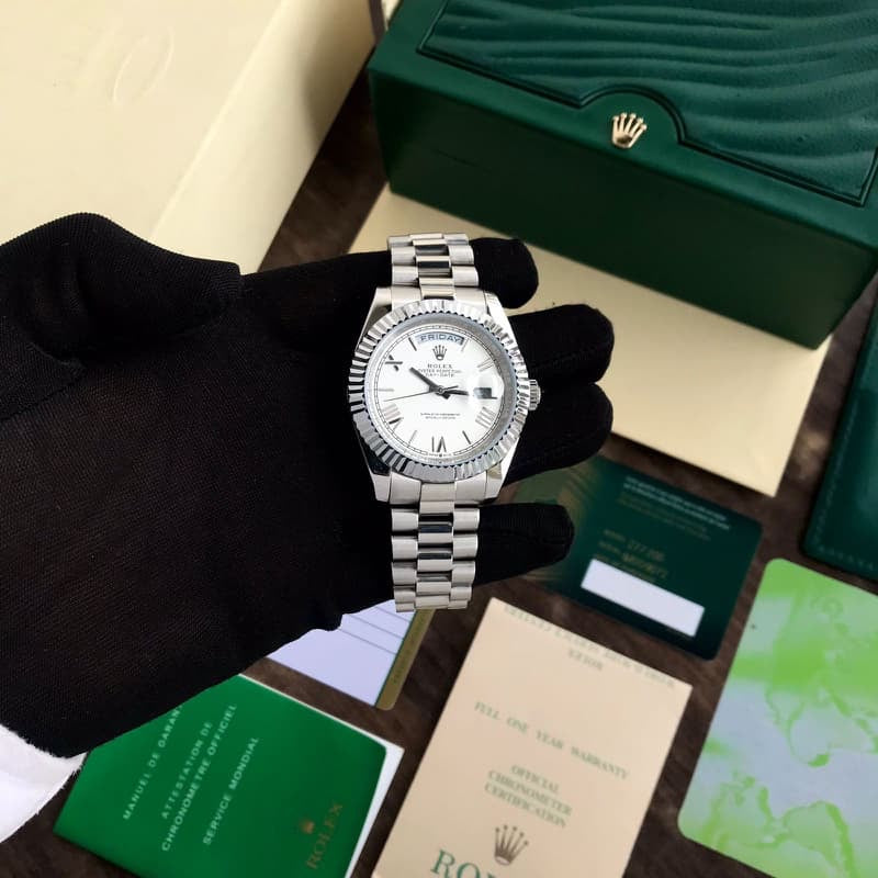Rolex Day Date 41 Stainless Steel White Dial Japanese Master Quality Mens Watch