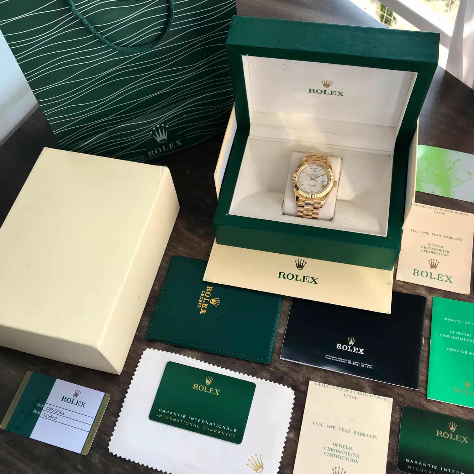 Rolex Day Date 40 Gold Tone White Dial Swiss ETA Automatic Mens Watch