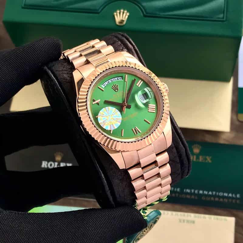 Rolex Day Date 41 Rose Gold Green Dial Japanese Automatic Mens Watch