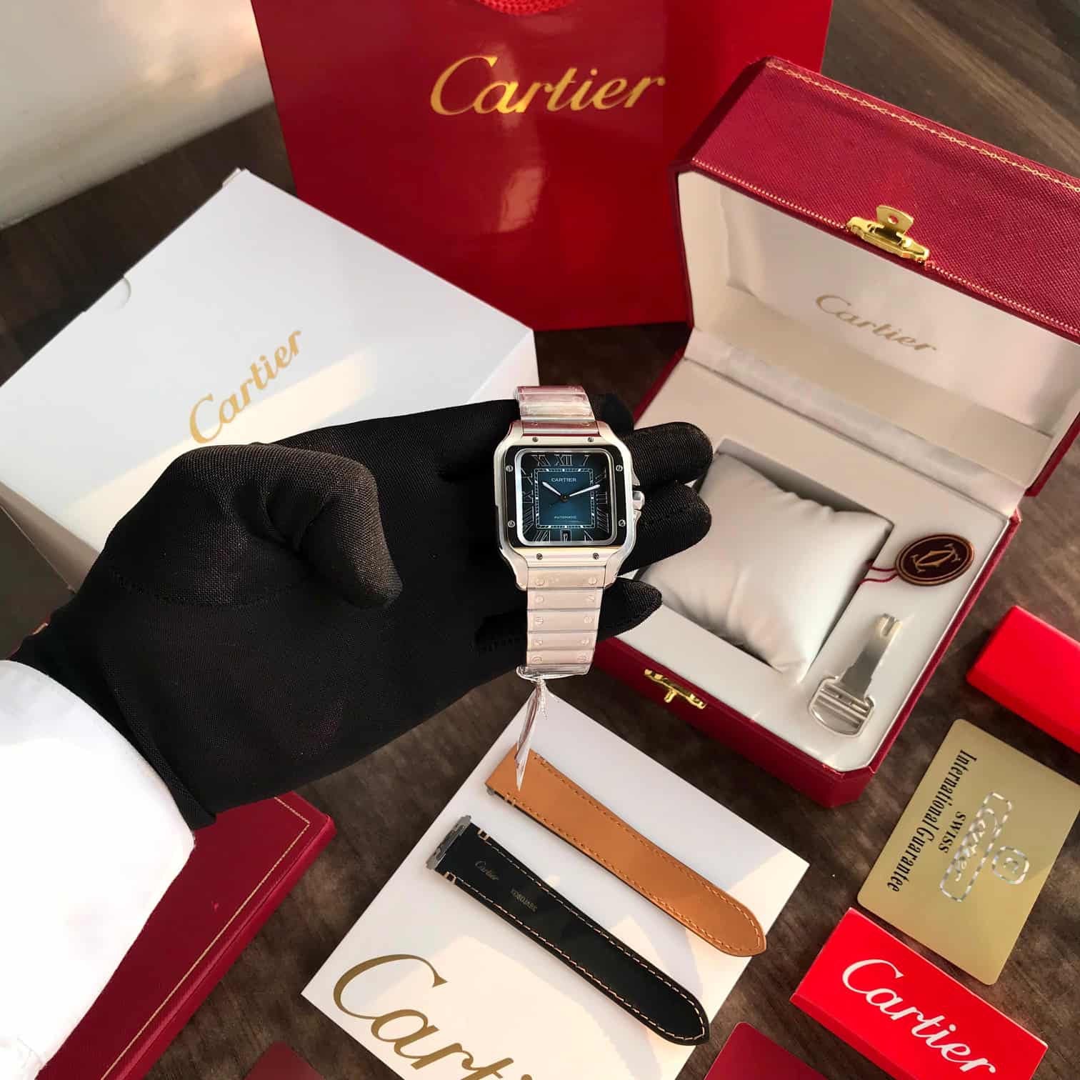 Cartier De Santos Silver Blue Swiss ETA Movement Automatic Men’s Watch