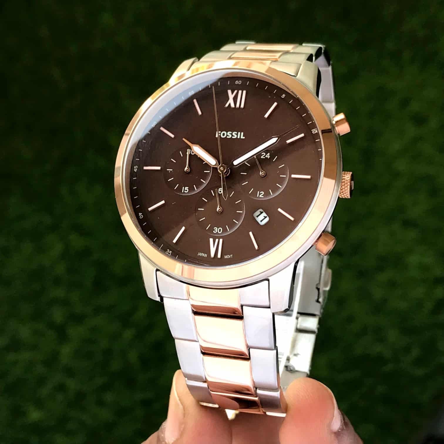 Fossil Men’s Two Tone Two Tone Brown Dial Chronograph Mens Watch