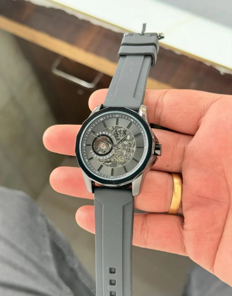 Armani Exchange Automatic Skeleton Black Dial Watch