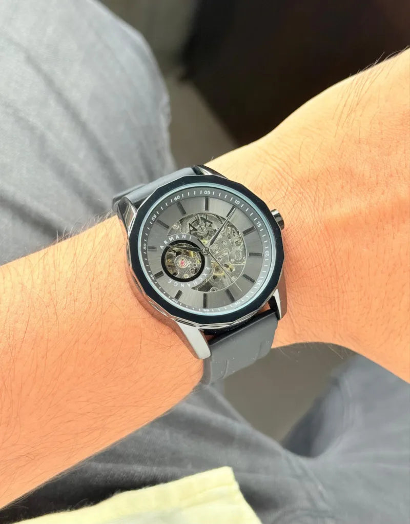 Armani Exchange Automatic Skeleton Black Dial Watch