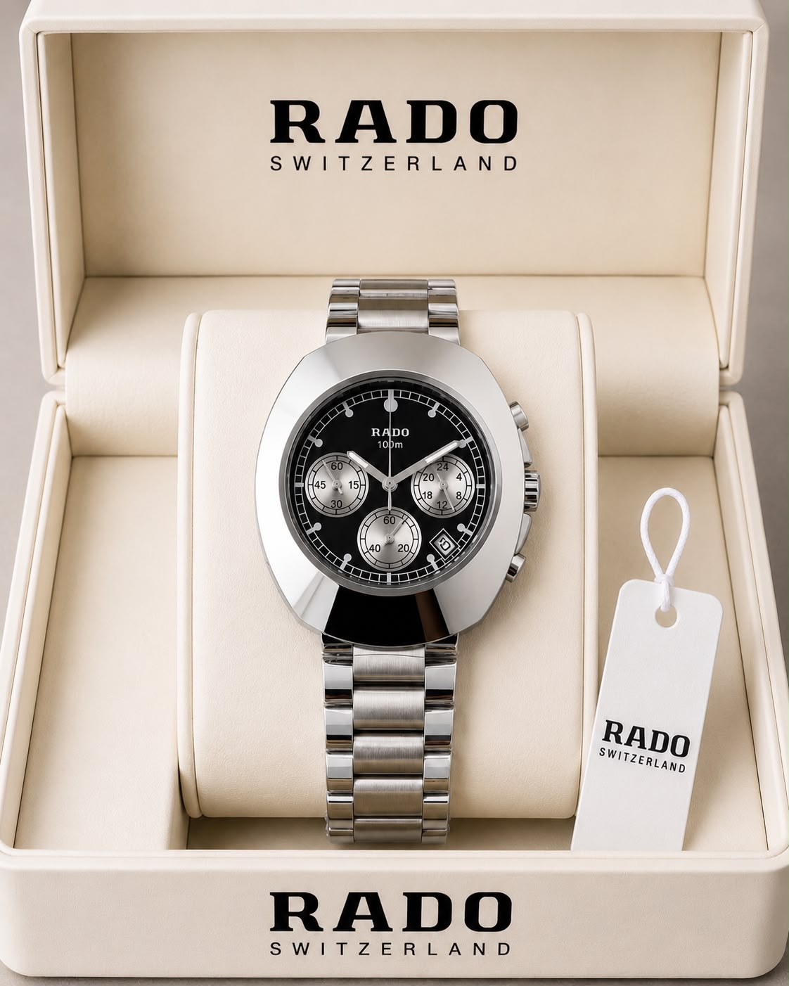 Rado Silver Chronograph Men's Watch with Black Dial