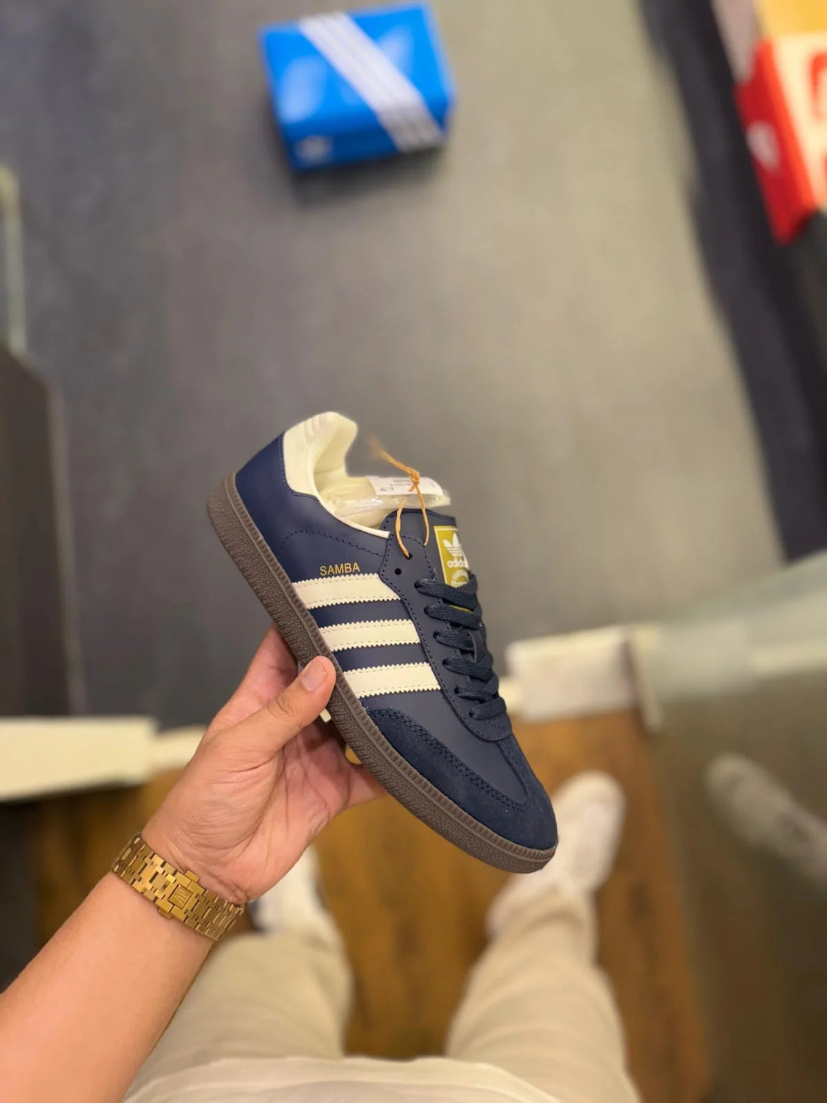 Adidas Samba Navy Leather Casual Sneakers Unisex