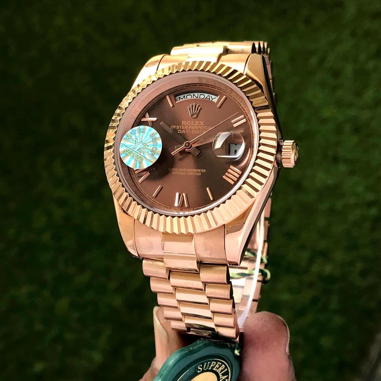 Rolex Day Date 40 Brown Dial Roman Numbers Rosegold Japanese Automatic Mens Watch