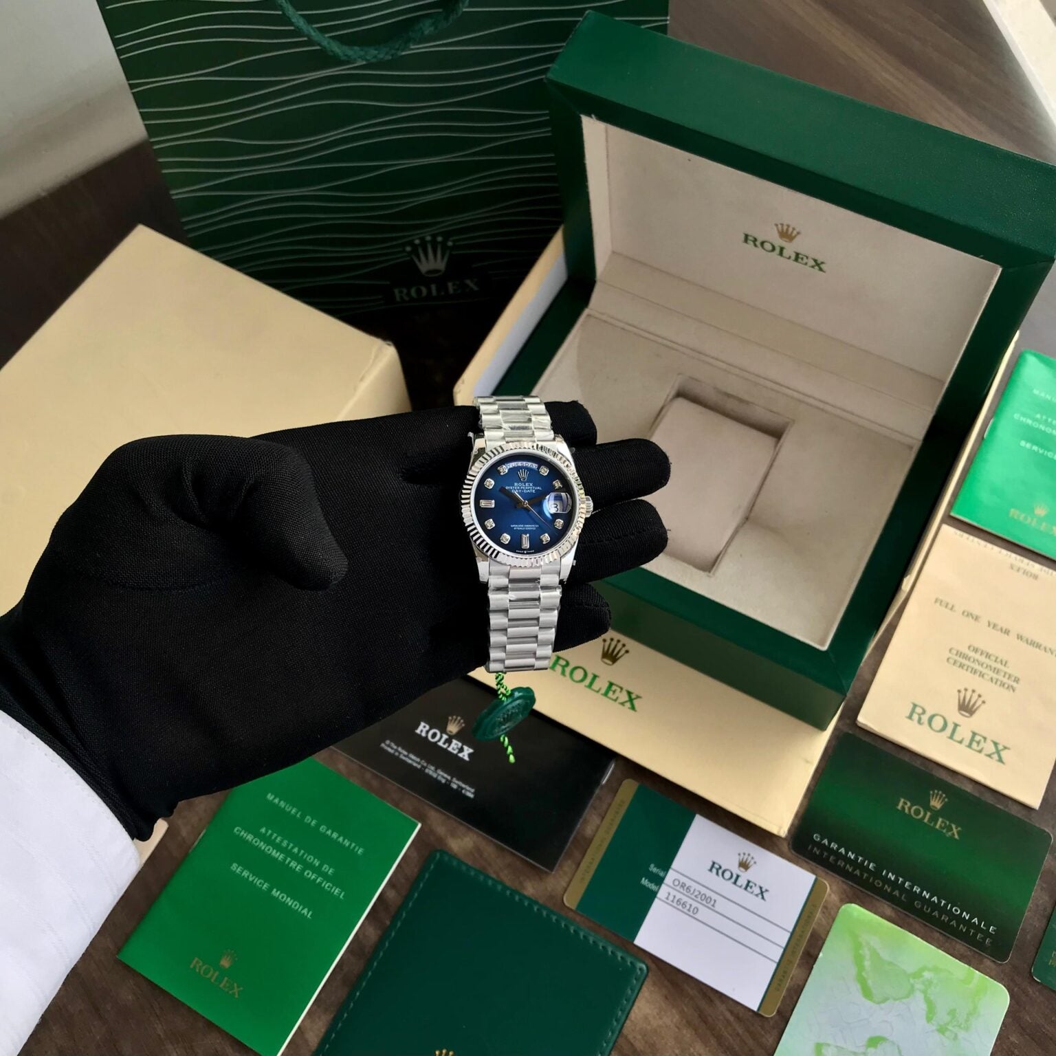 Rolex Day Date 36mm Silver Blue Swiss ETA Watch