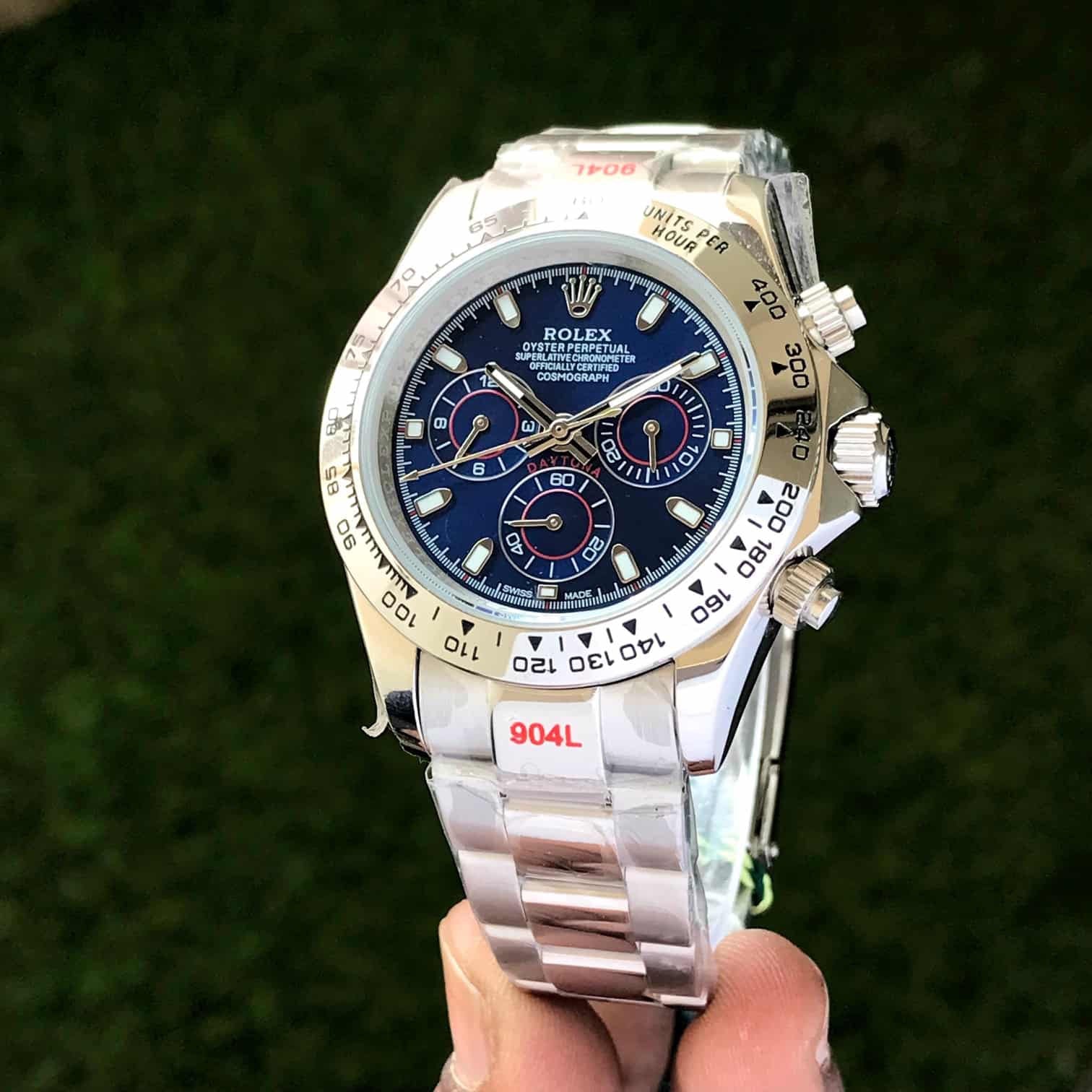 Rolex Cosmograph Daytona Silver Blue Dial Oyster Chain Japanese Automatic Mens Watch