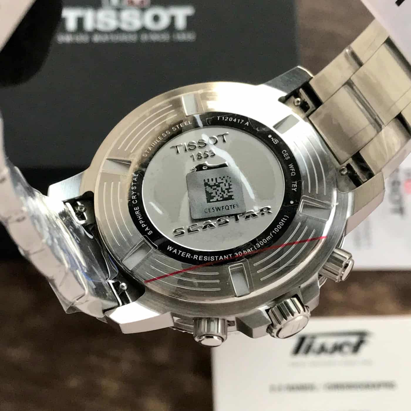 Tissot Seastar Chronograph Blue Dial Red Bazel Stainless Steel Chain Quartz Movement Men’s Watch