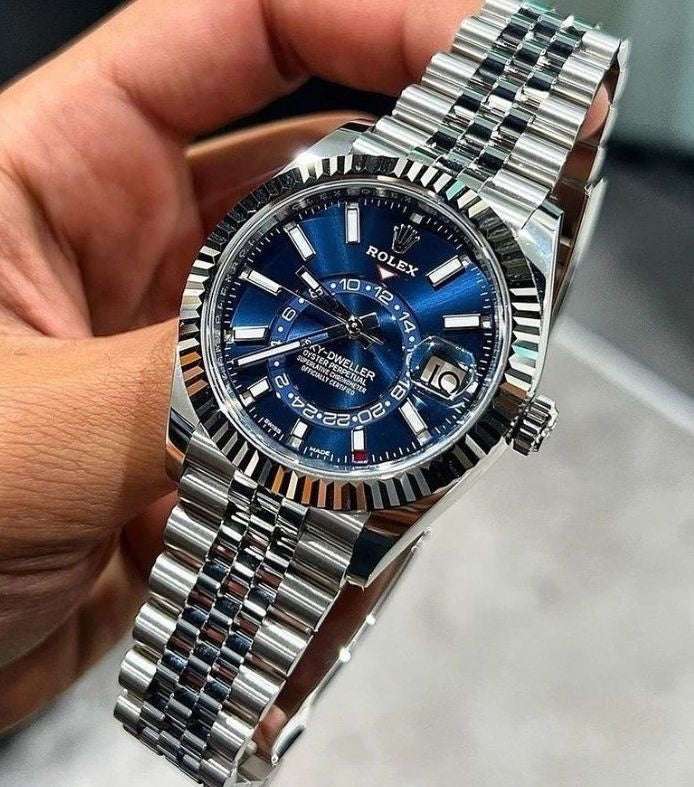 Rolex SkyDweller Silver Blue Dial Jubli Chain Automatic Men’s Watch