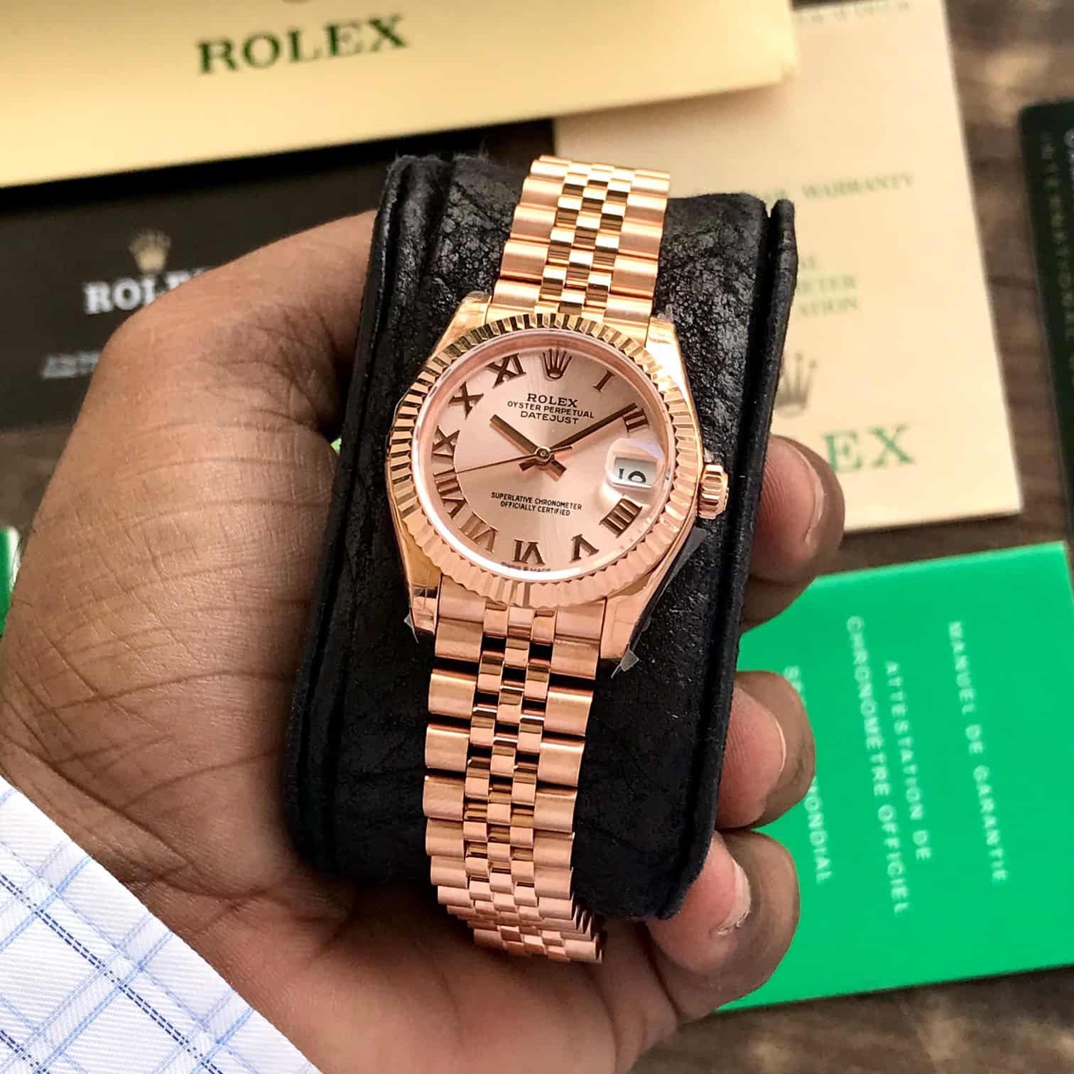 Rolex Date Just 28 Rose Gold Roman Numbers Swiss ETA Automatic Women’s Watch