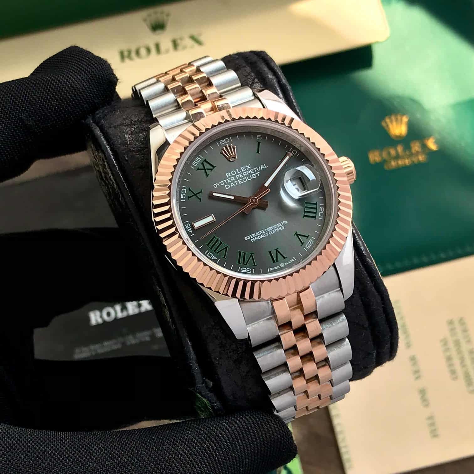 Rolex Date Just 41 Two Tone Rosegold Grey Dial Automatic Mens Watch