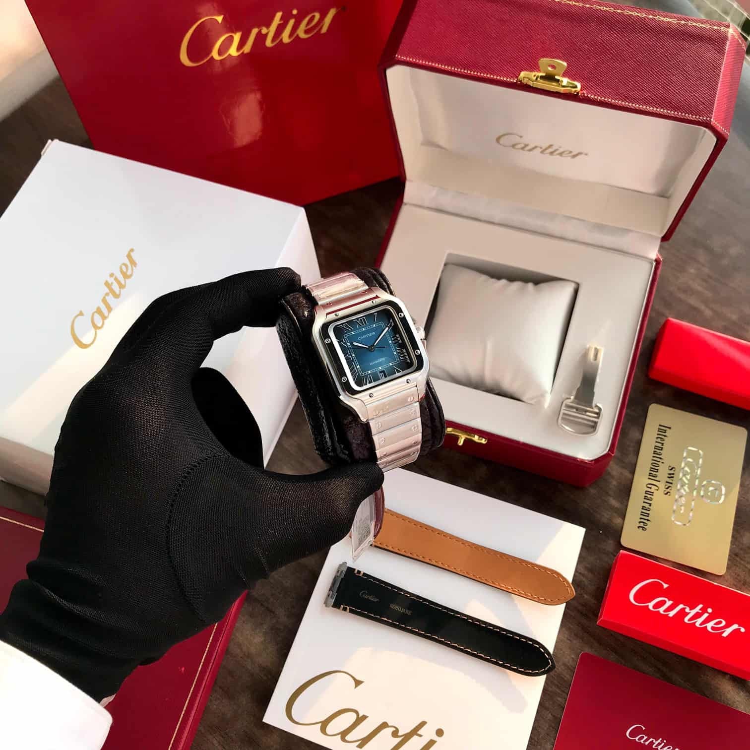 Cartier De Santos Silver Blue Swiss ETA Movement Automatic Men’s Watch