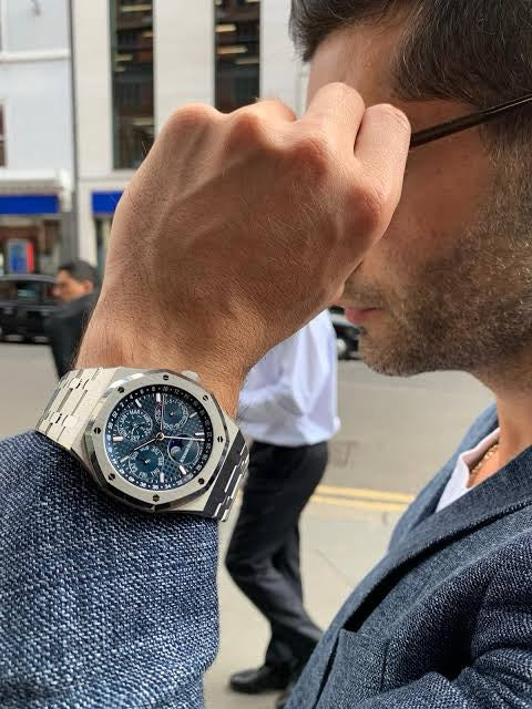 Audemars Piguet Perpetual Calendar Open Worked Silver Blue Dial Automatic Mens Watch