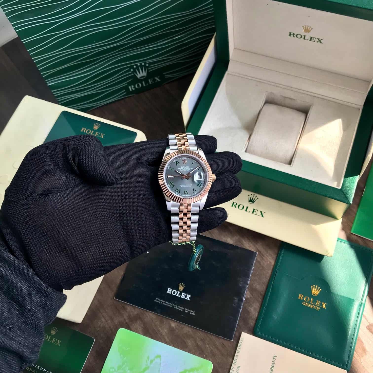 Rolex Date Just 41 Two Tone Rosegold Grey Dial Automatic Mens Watch