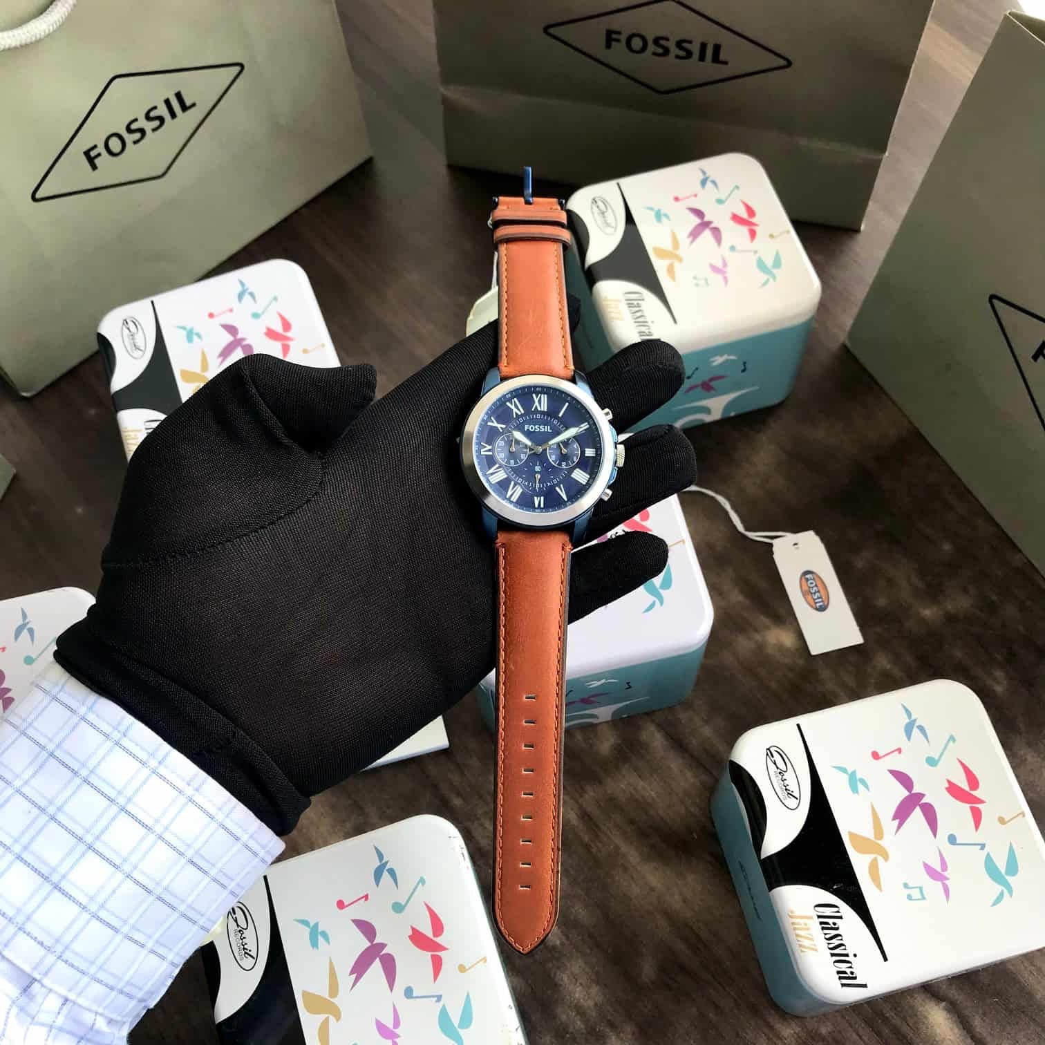 Fossil Grant Quartz Stainless Steel and Leather Chronograph Mens Watch