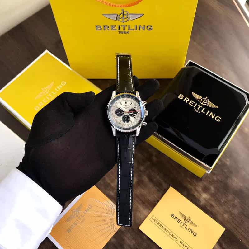 Breitling Navitimer B01 Chronograph Grey Dial Black Leather Strap Men’s Watch