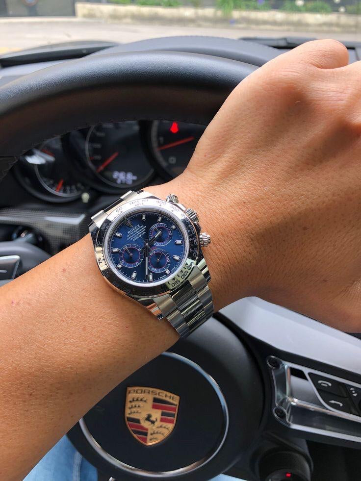 Rolex Cosmograph Daytona Silver Blue Dial Oyster Chain Japanese Automatic Mens Watch