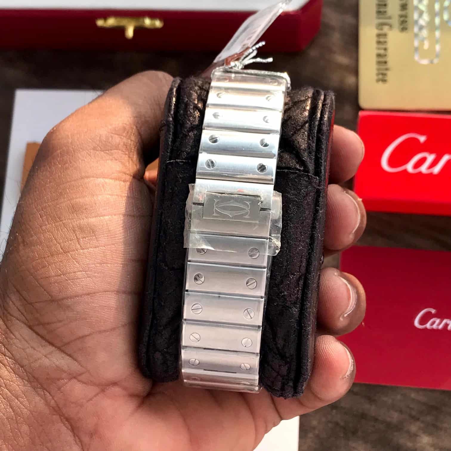 Cartier De Santos Silver Blue Swiss ETA Movement Automatic Men’s Watch
