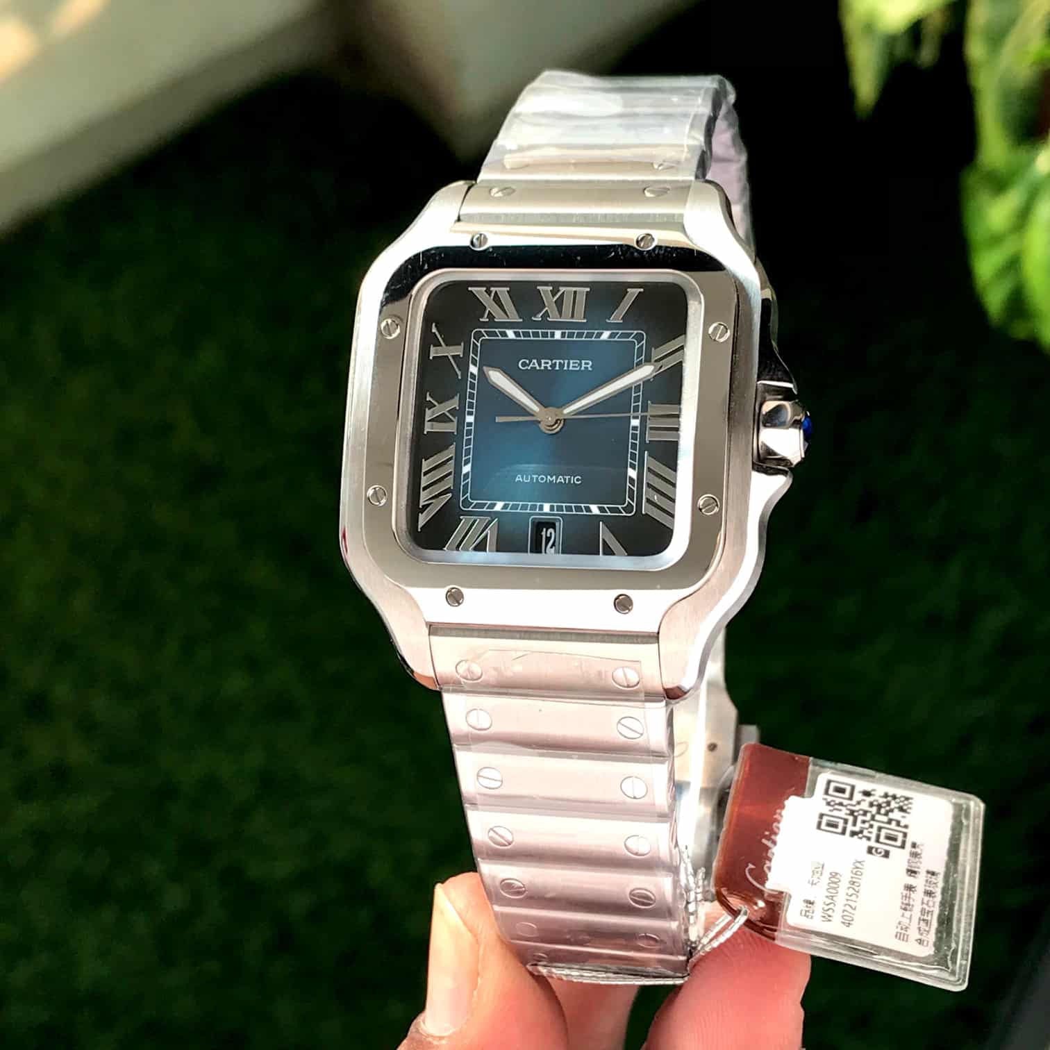 Cartier De Santos Silver Blue Swiss ETA Movement Automatic Men’s Watch