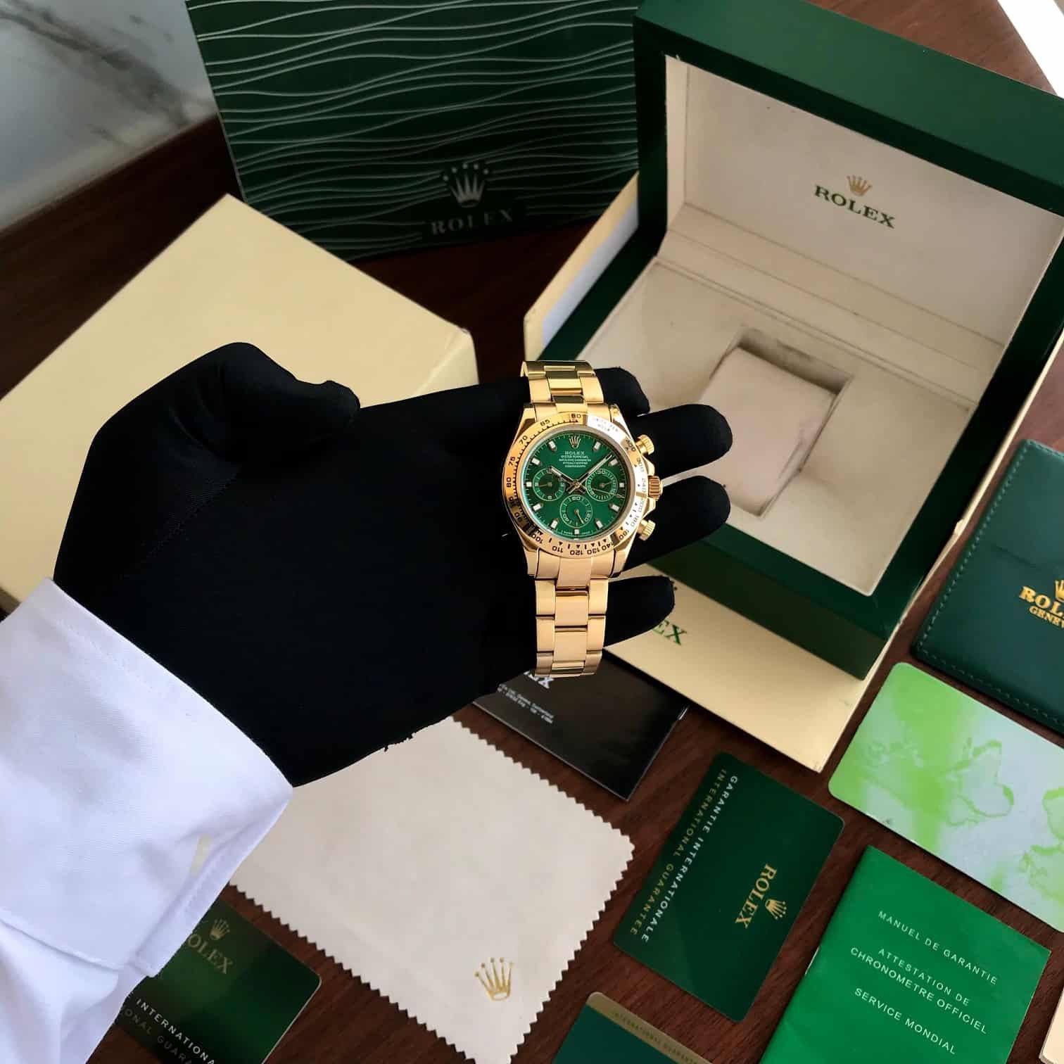 Rolex Cosmograph Daytona Gold & Green Dial Japanese Automatic Mens Watch