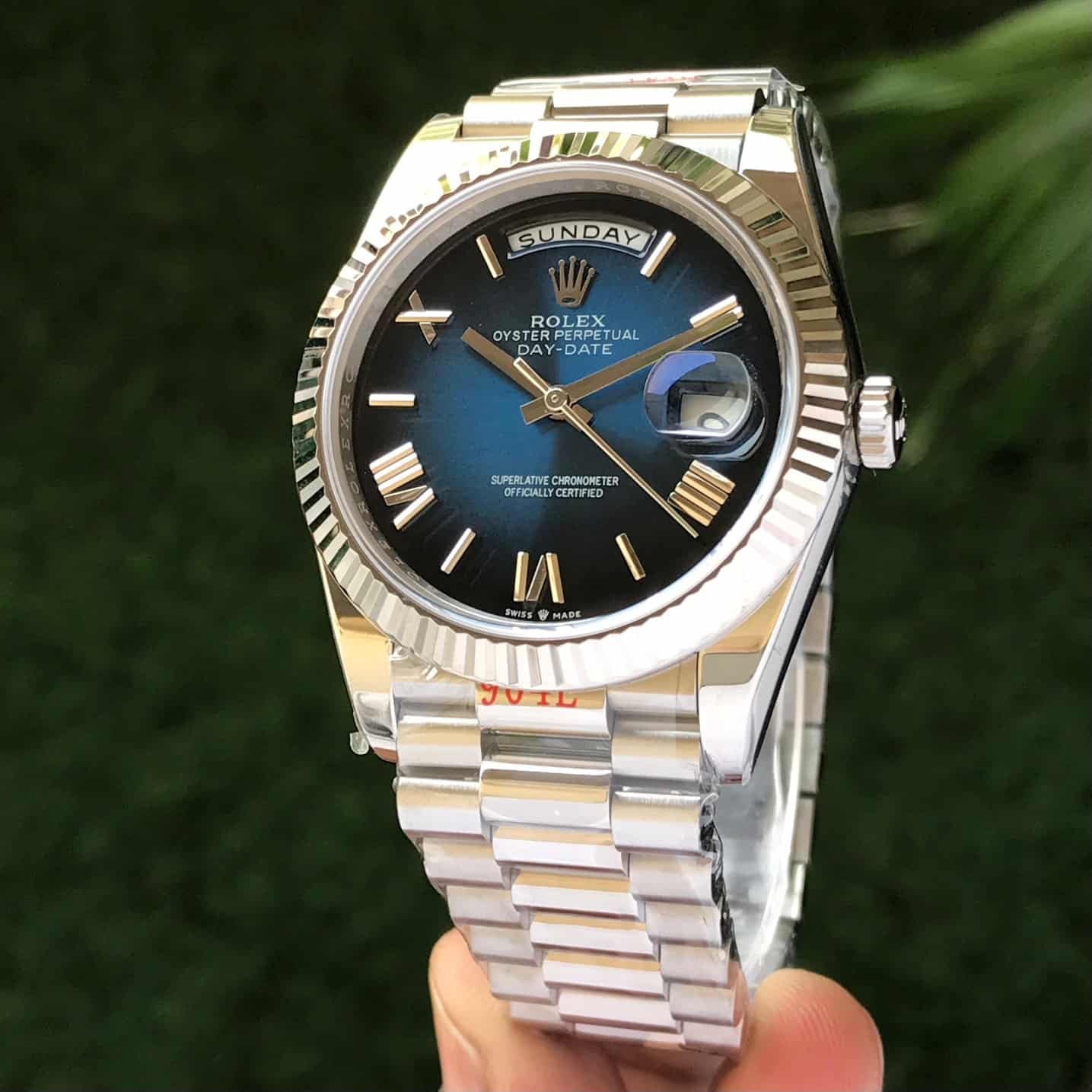 Rolex Day Date 41 Siver Blue Ambre Dial Swiss ETA Automatic Men’s Watch