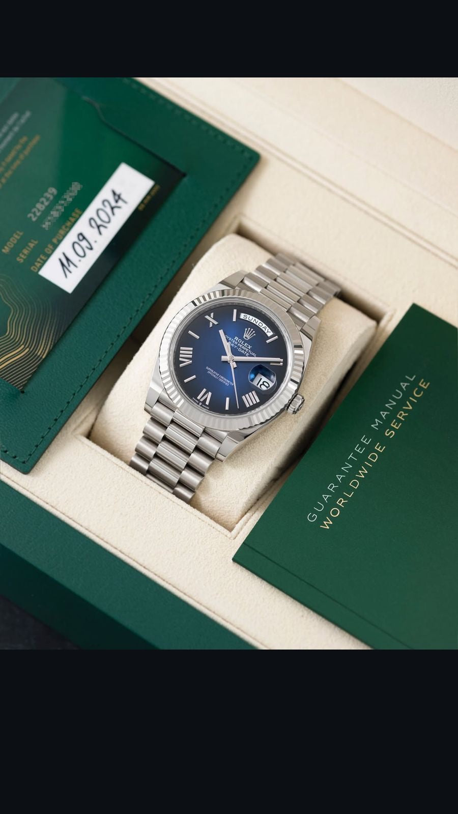 Rolex Day Date 41 Siver Blue Ambre Dial Swiss ETA Automatic Men’s Watch