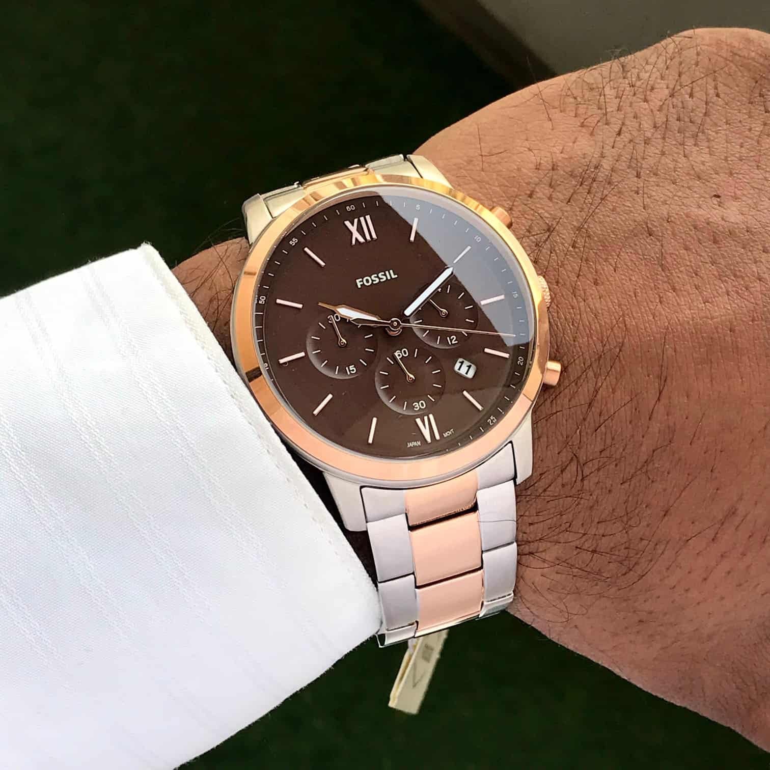 Fossil Men’s Two Tone Two Tone Brown Dial Chronograph Mens Watch