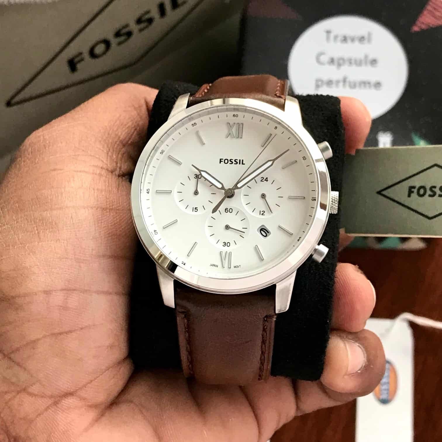 Fossil Silver Brown Belt Analogue Mens Watch
