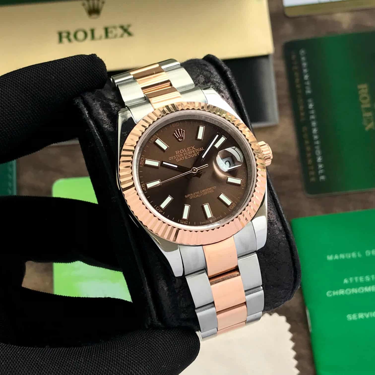 Rolex Date Just 41 Two Tone Chocolate Dial Automatic Mens Watch