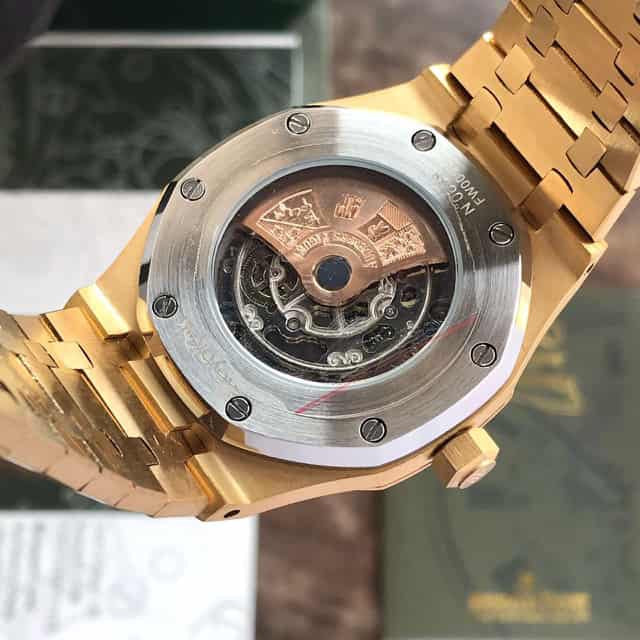 Audemars Piguet Royal Oak Double Balance Wheel Open worked Full Gold Skeleton Dial Automatic Mens Watch