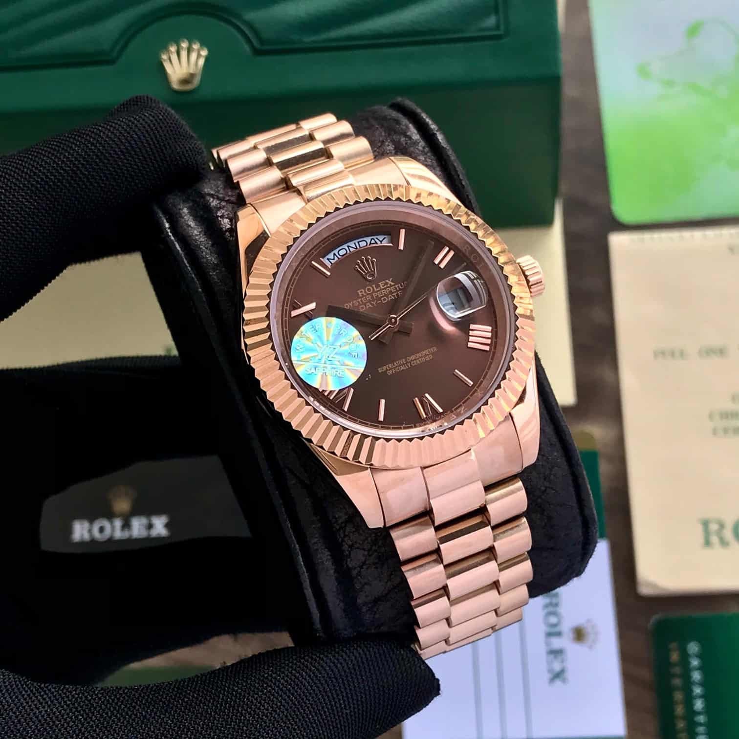 Rolex Day Date 40 Brown Dial Roman Numbers Rosegold Japanese Automatic Mens Watch