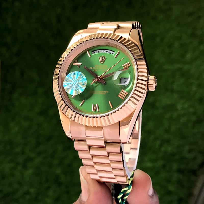 Rolex Day Date 41 Rose Gold Green Dial Japanese Automatic Mens Watch