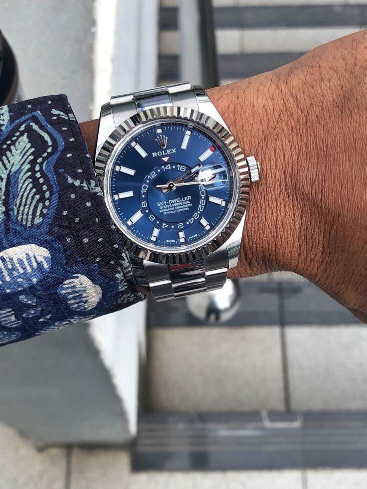 Rolex SkyDweller Silver Blue Dial Oyster Chain Belt Automatic Men’s Watch