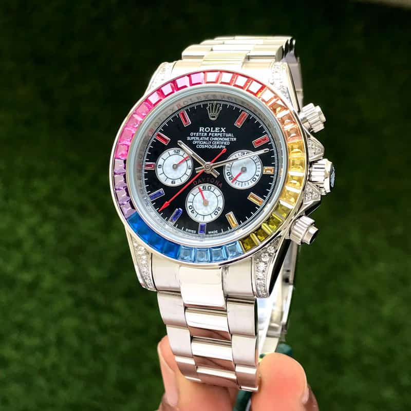 Rolex Daytona Rainbow Stainless Steel Japanese Automatic Mens Watch