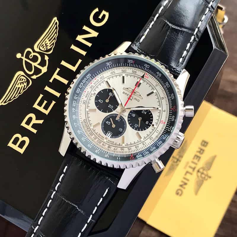 Breitling Navitimer B01 Chronograph Grey Dial Black Leather Strap Men’s Watch