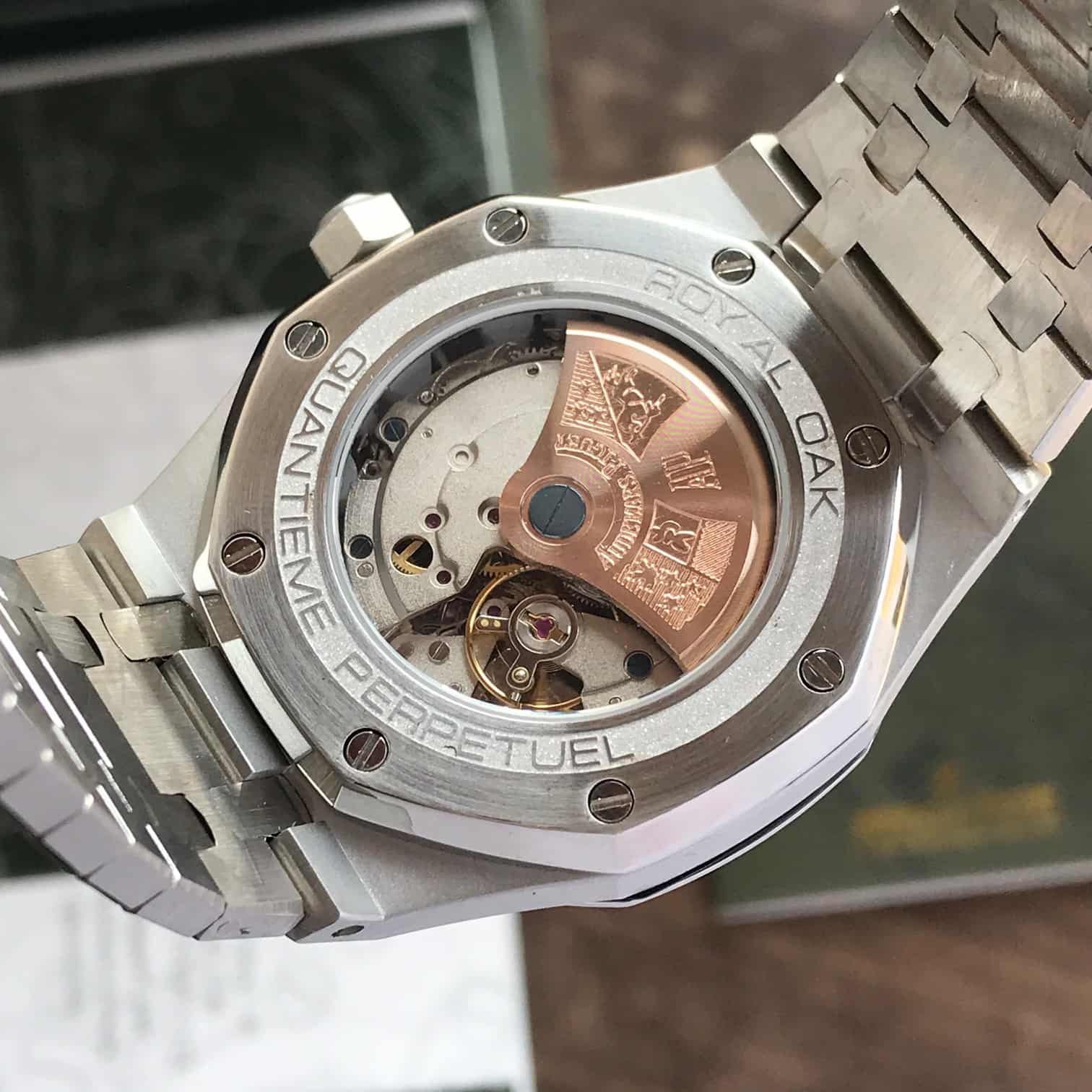 Audemars Piguet Perpetual Calendar Open Worked Silver Black Dial Automatic Mens Watch