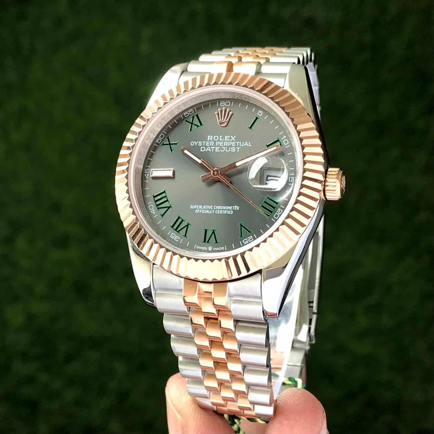 Rolex Date Just 41 Two Tone Rosegold Grey Dial Automatic Mens Watch