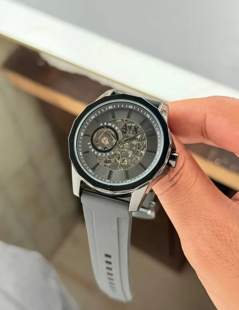 Armani Exchange Automatic Skeleton Black Dial Watch