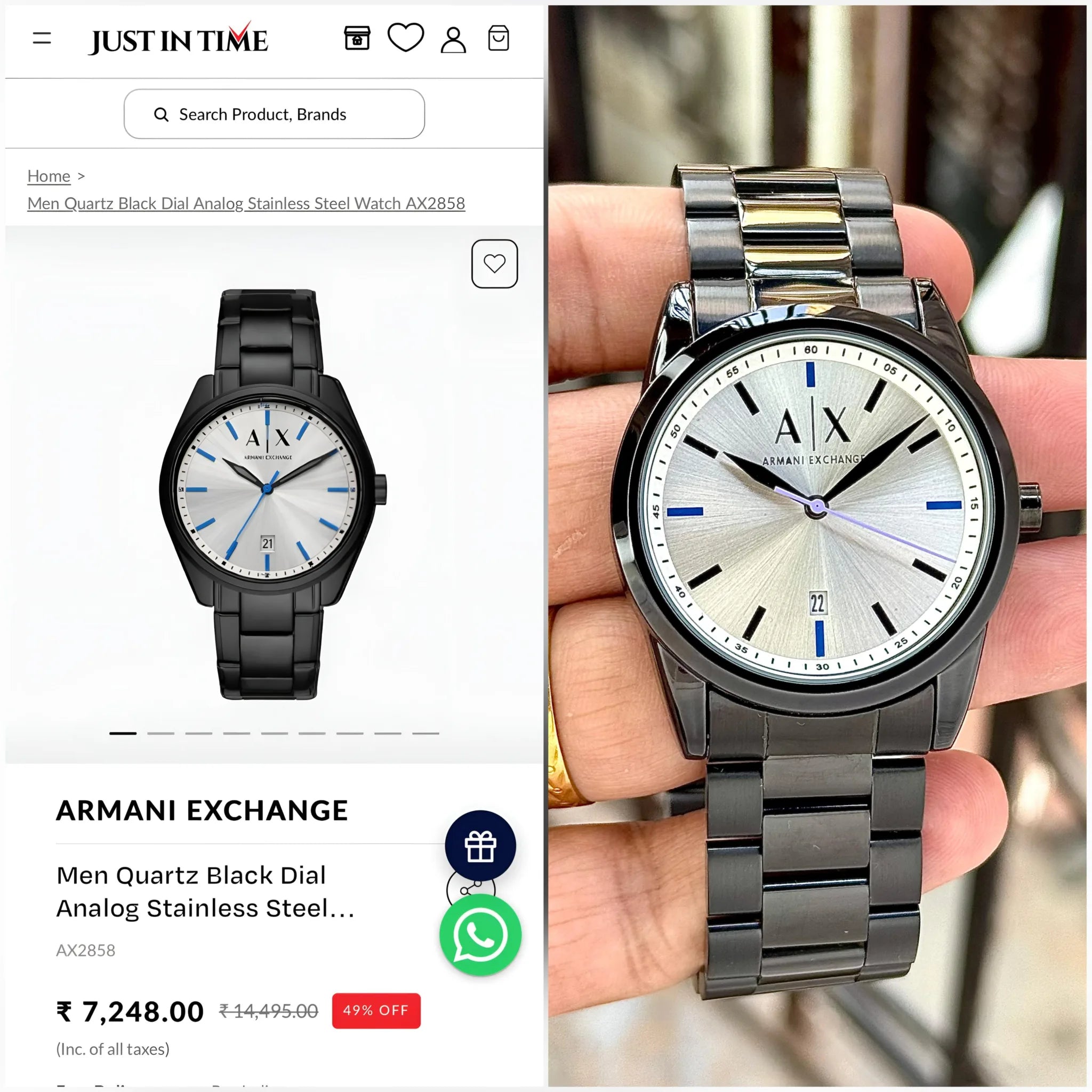 Armani Exchange AX2858 – Black Steel with Silver Sunburst Dial