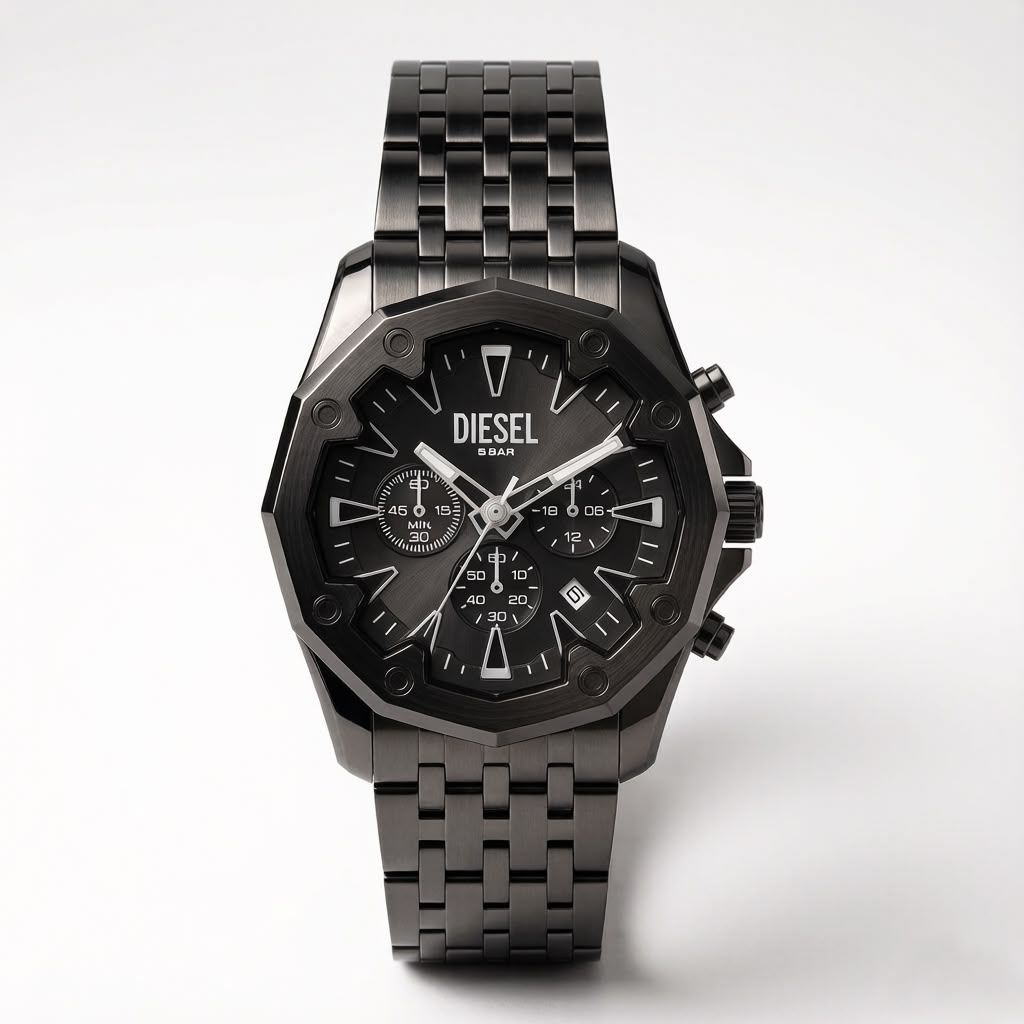Diesel Griffed Chronograph Watch – Gunmetal / All-Black Stainless Steel