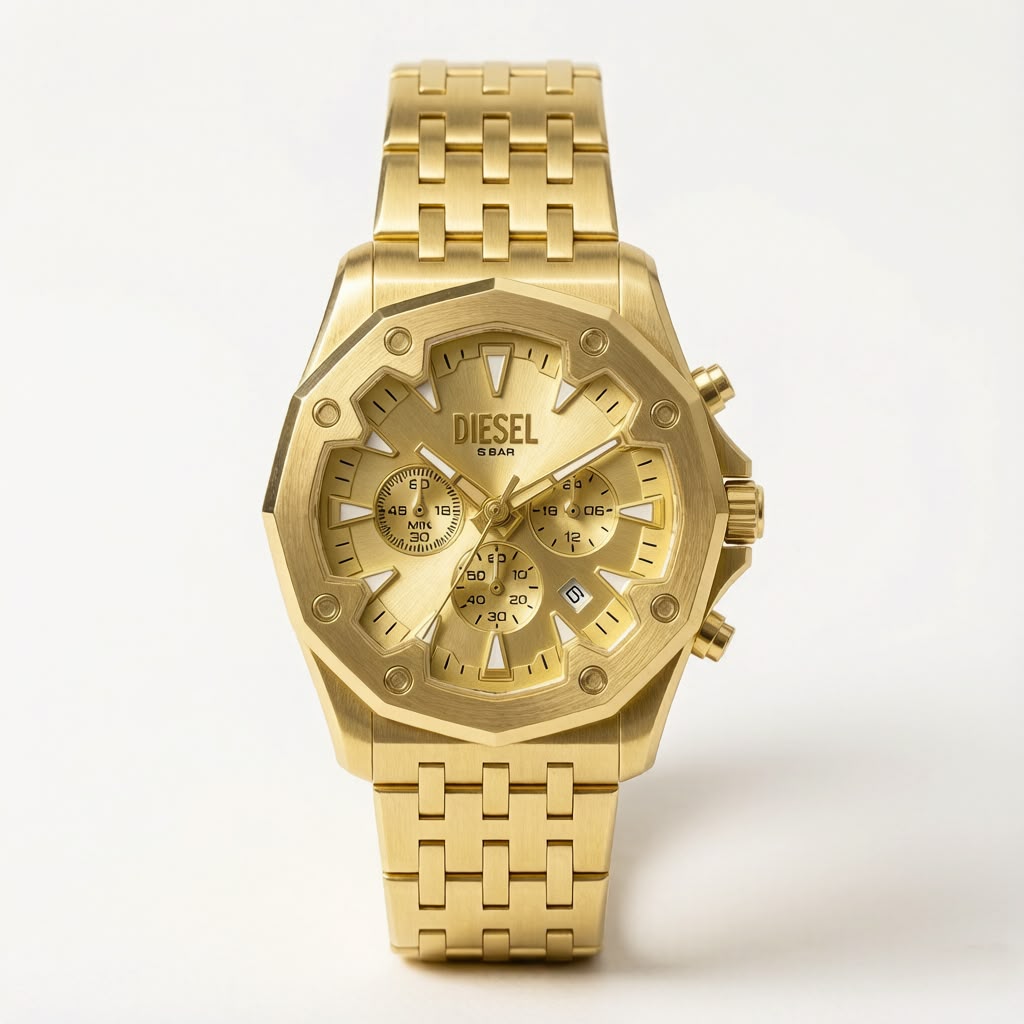 Diesel Griffed Gold-Tone Stainless Steel Chronograph Watch – Champagne Gold Dial