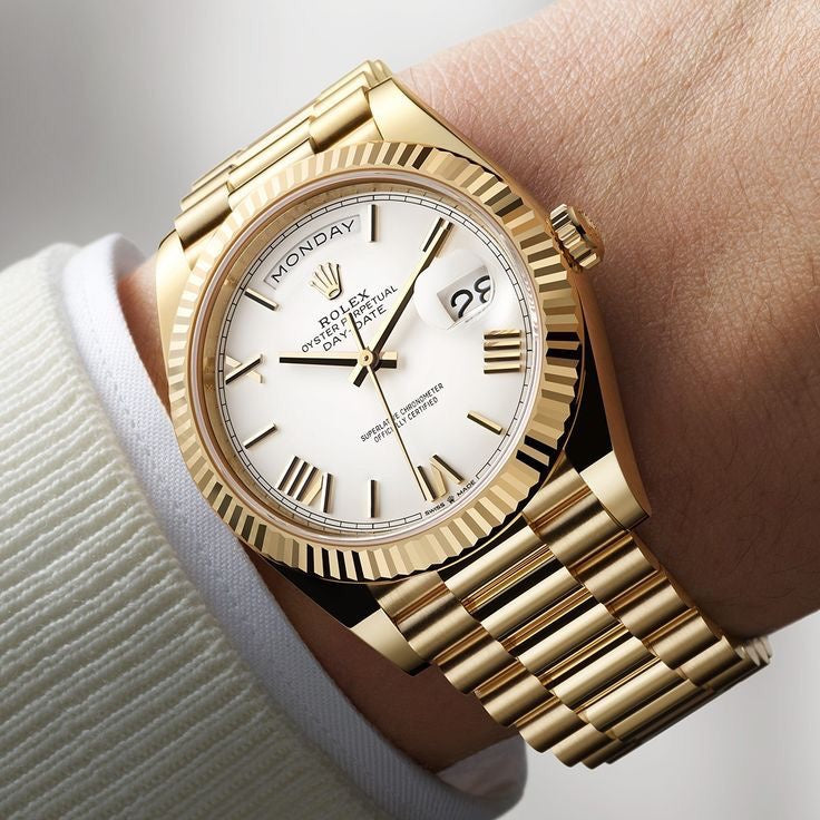 Rolex Day Date 40 Gold Tone White Dial Swiss ETA Automatic Mens Watch
