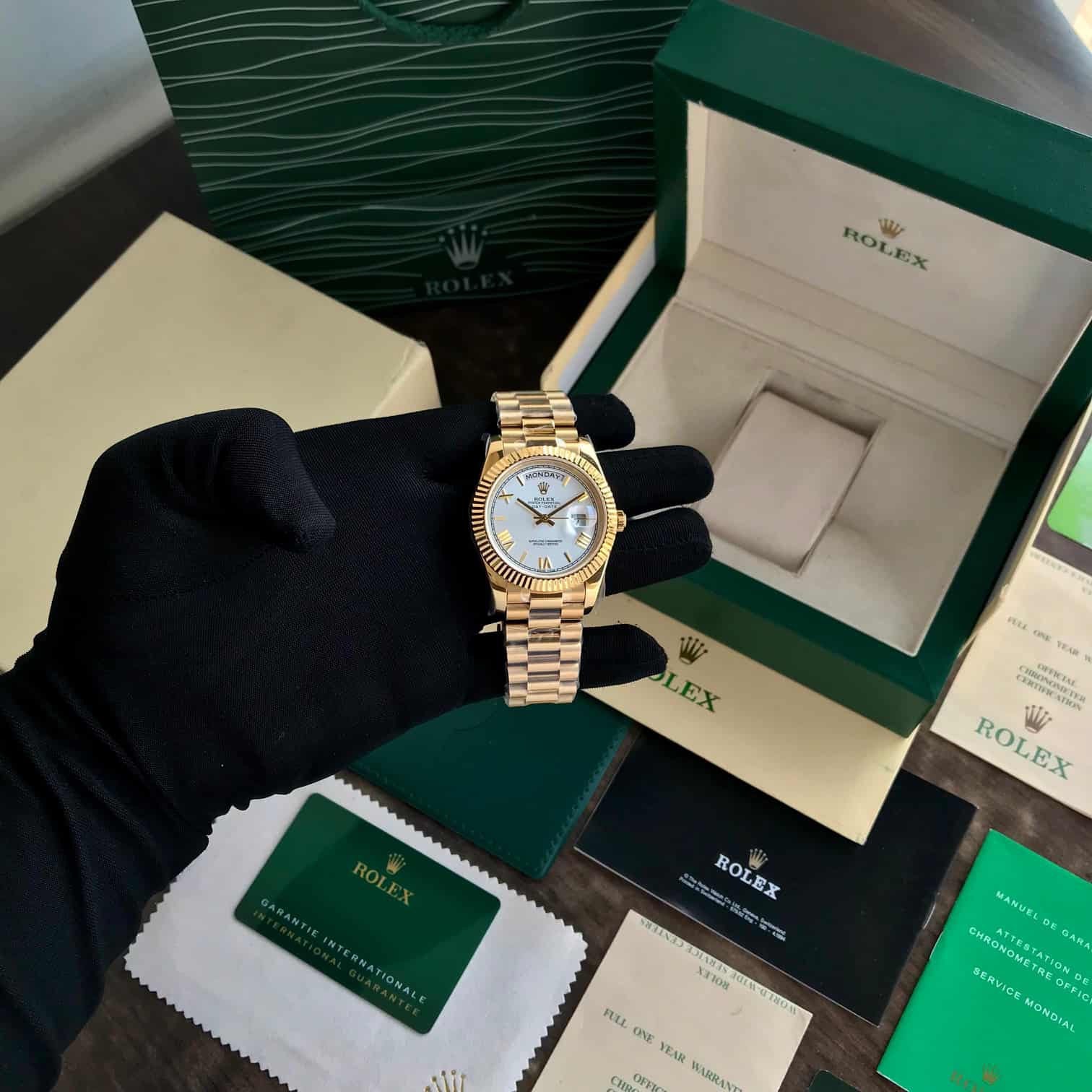 Rolex Day Date 40 Gold Tone White Dial Swiss ETA Automatic Mens Watch