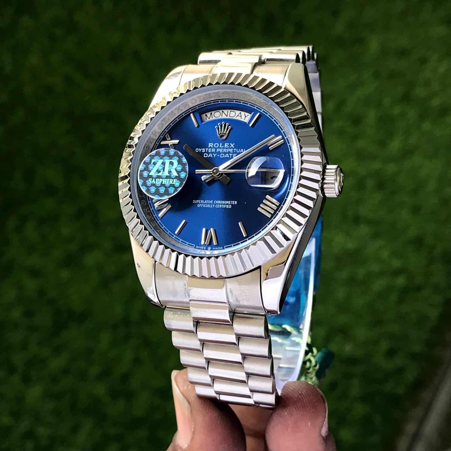Rolex Day Date 40 Stainless Steel Blue Dial Automatic Mens Watch