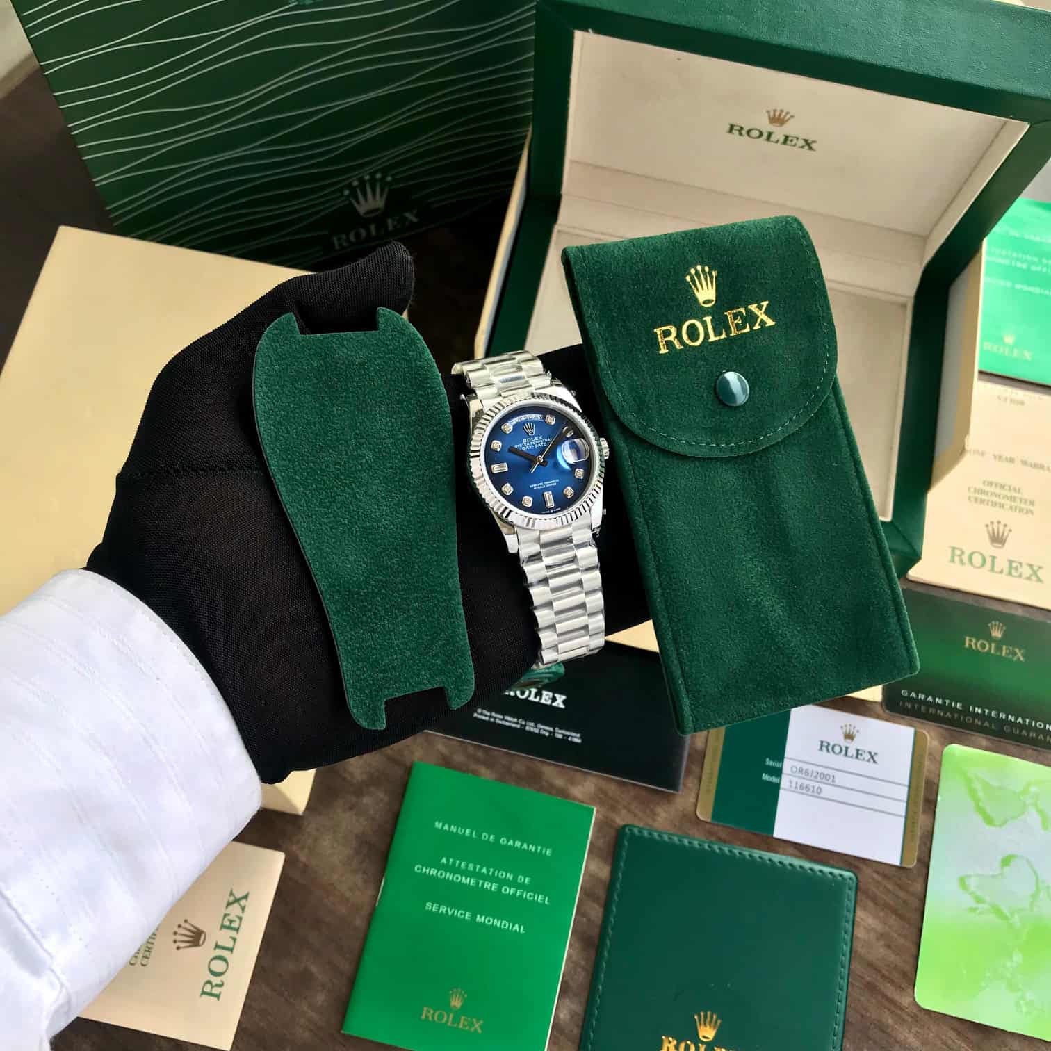Rolex Day Date 36mm Silver Blue Swiss ETA Watch